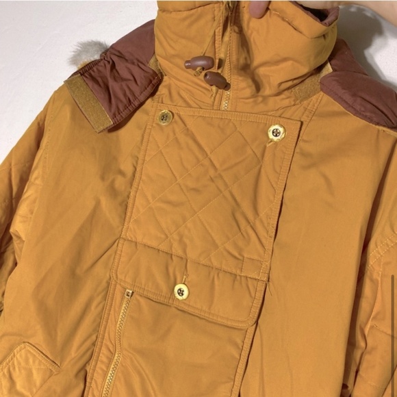Vintage 90s Elements Mustard Yellow Coat With Removable Hood M - Picture 8 of 16